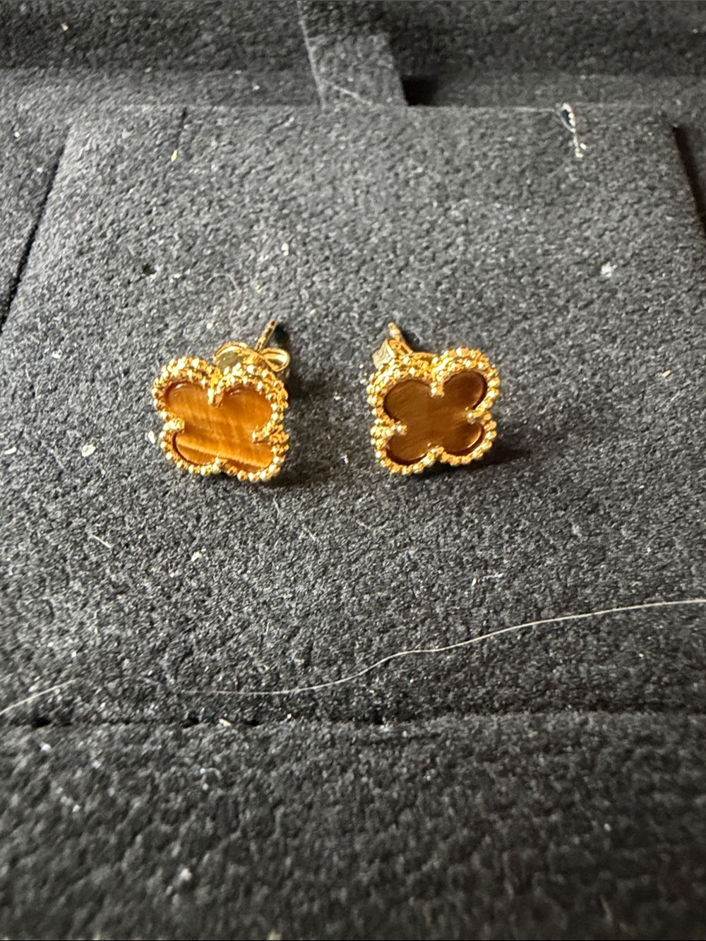 Gold Clover Stud Earrings - Women Jewelry 10mm brown